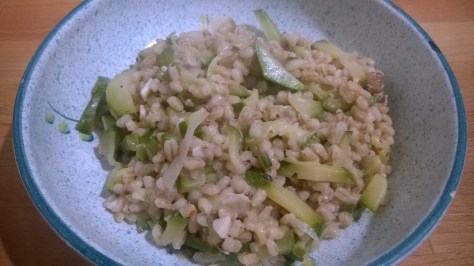 vegan creamy garlic and herb courgette with barley